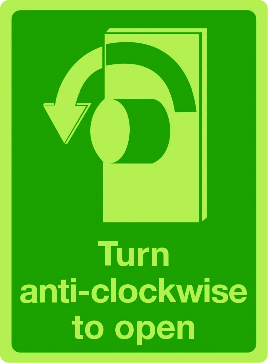 Turn anti clockwise to open in photoluminescent sign Aura Sign Shop